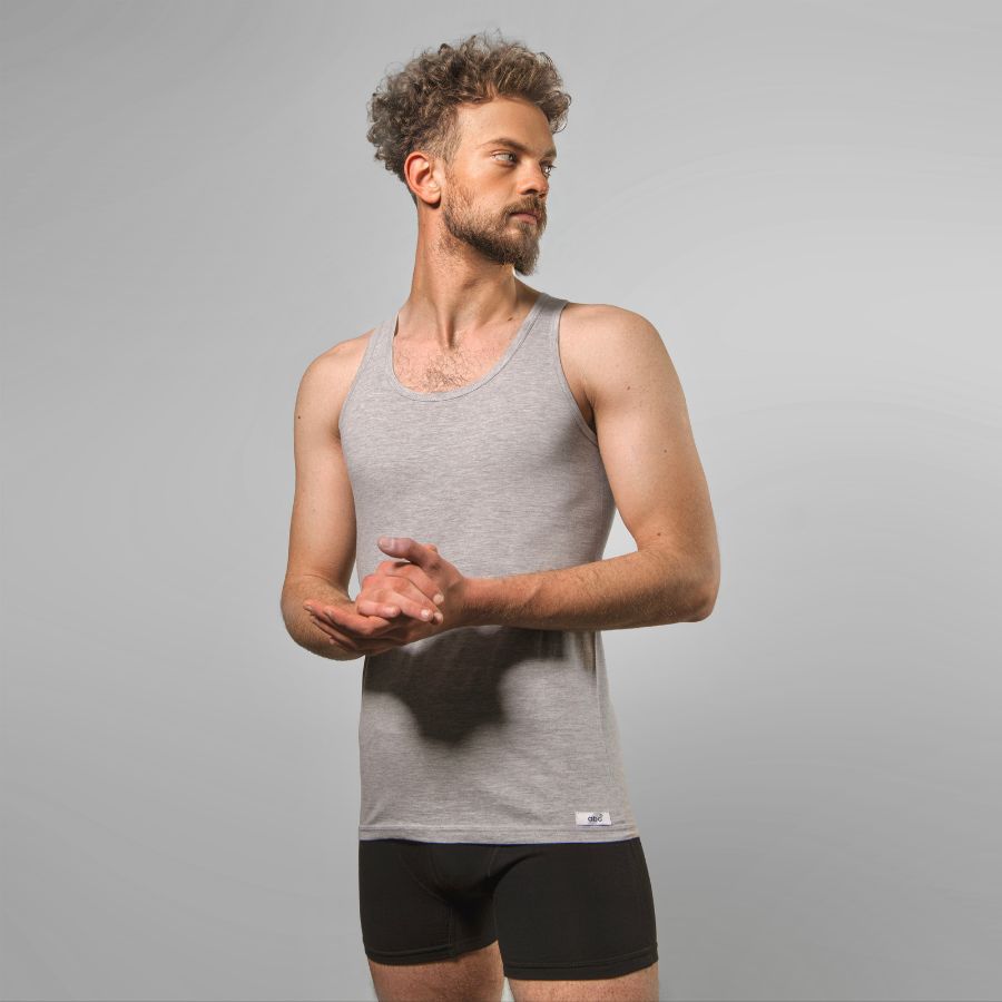 Herren-Unterhemd tanktop baumwolle in grau für herren von Cotton Majesty | Frontbild