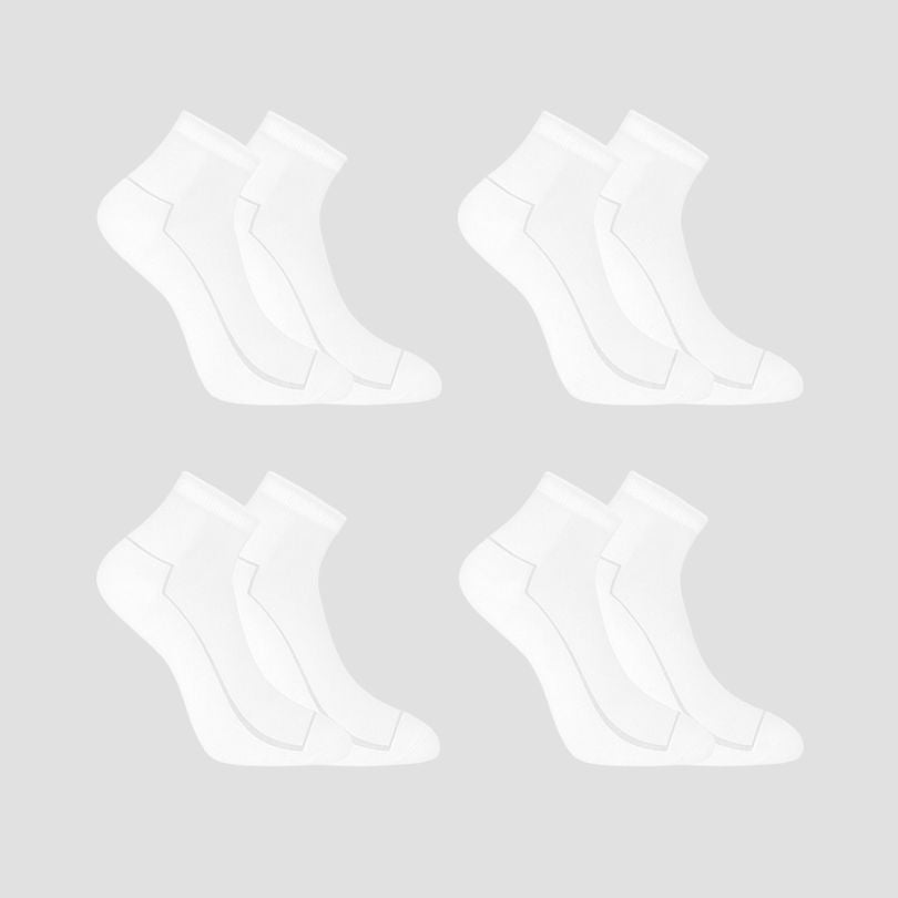 Half Terry – 4er-Pack Sneaker Herrensocken in weiss aus 80% Baumwolle und 20% Elasthan von Cotton Majesty. Atmungsaktive, klimaregulierende Socken für Herren mit mittelhohem Schnitt und angenehmem Tragekomfort.