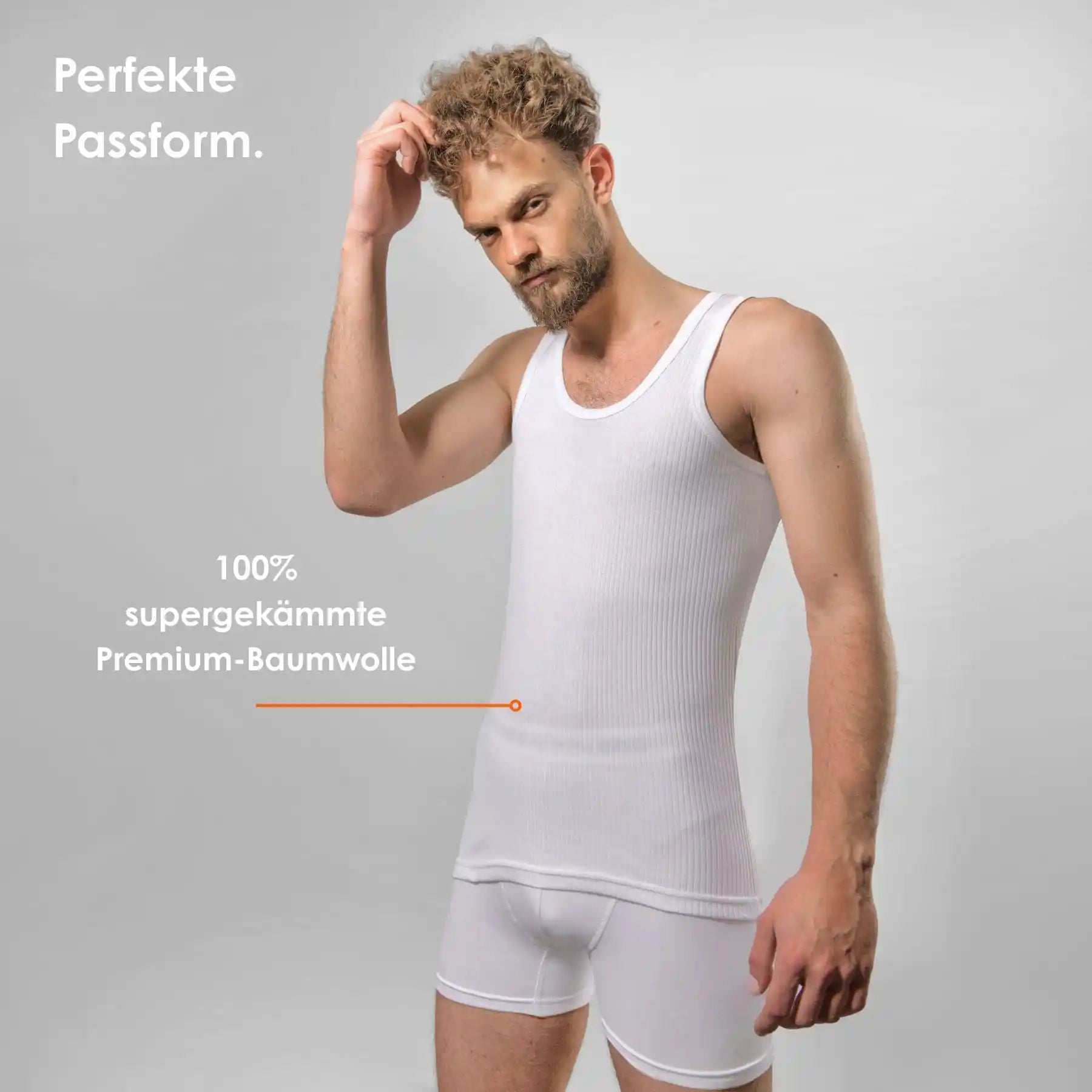 Herren-Unterhemd baumwolle in weiss | doppelripp von Cotton Majesty | Frontbild