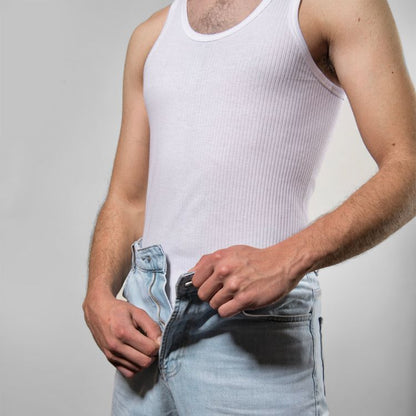 Herren-Unterhemd baumwolle in weiss | doppelripp von Cotton Majesty | mit jeans