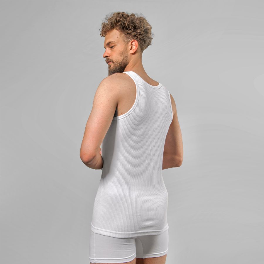 Herren-Unterhemd baumwolle in weiss | doppelripp von Cotton Majesty | Rückseite Bild