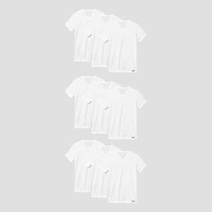 cm-pack-9 | Herren-Unterhemd 9er pack | 100% baumwolle weiß | v-ausschnitt | Cotton Majesty