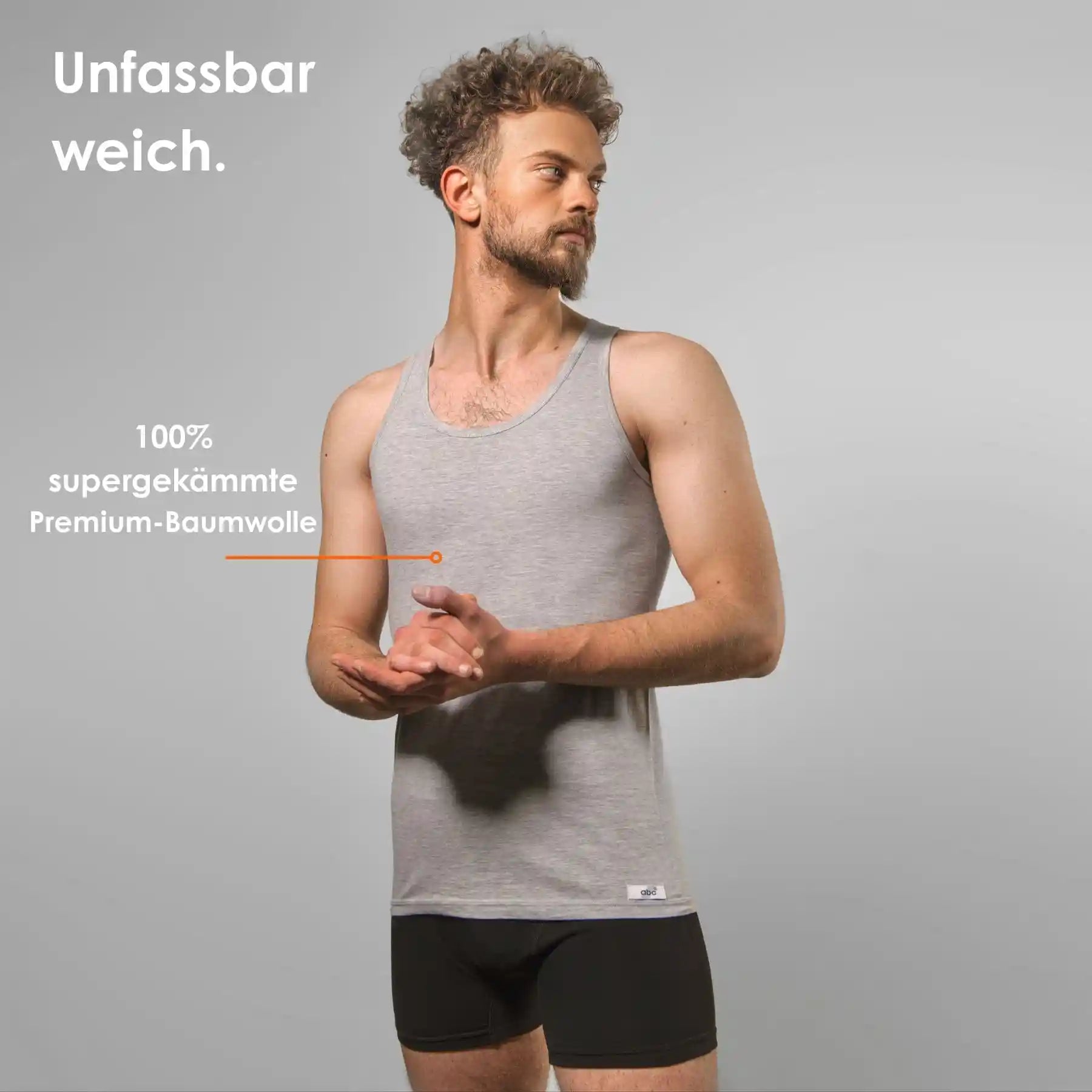 Herren-Unterhemd tanktop baumwolle in grau für herren von Cotton Majesty | Frontbild