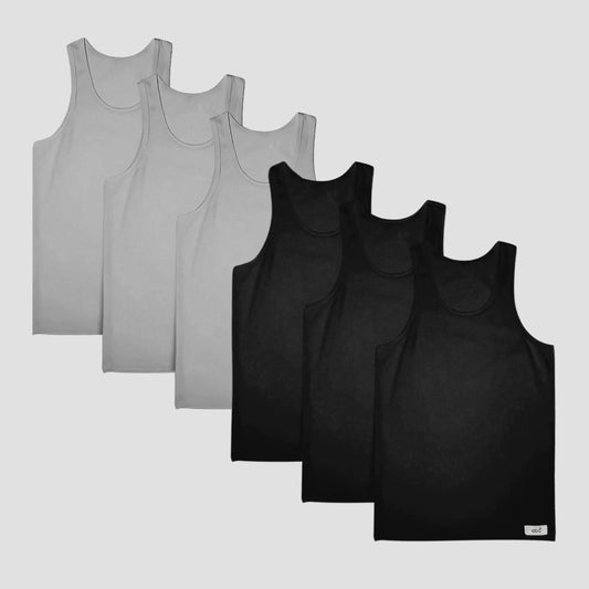 Herren Unterhemd | Tanktops 6er Pack 100% Baumwolle | schwarz grau | Cotton Majesty | rule your comfort