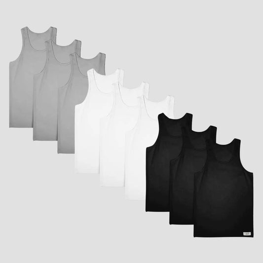 Herren Unterhemd | Tanktops 9er Pack 100% Baumwolle | schwarz weiss grau | Cotton Majesty | rule your comfort