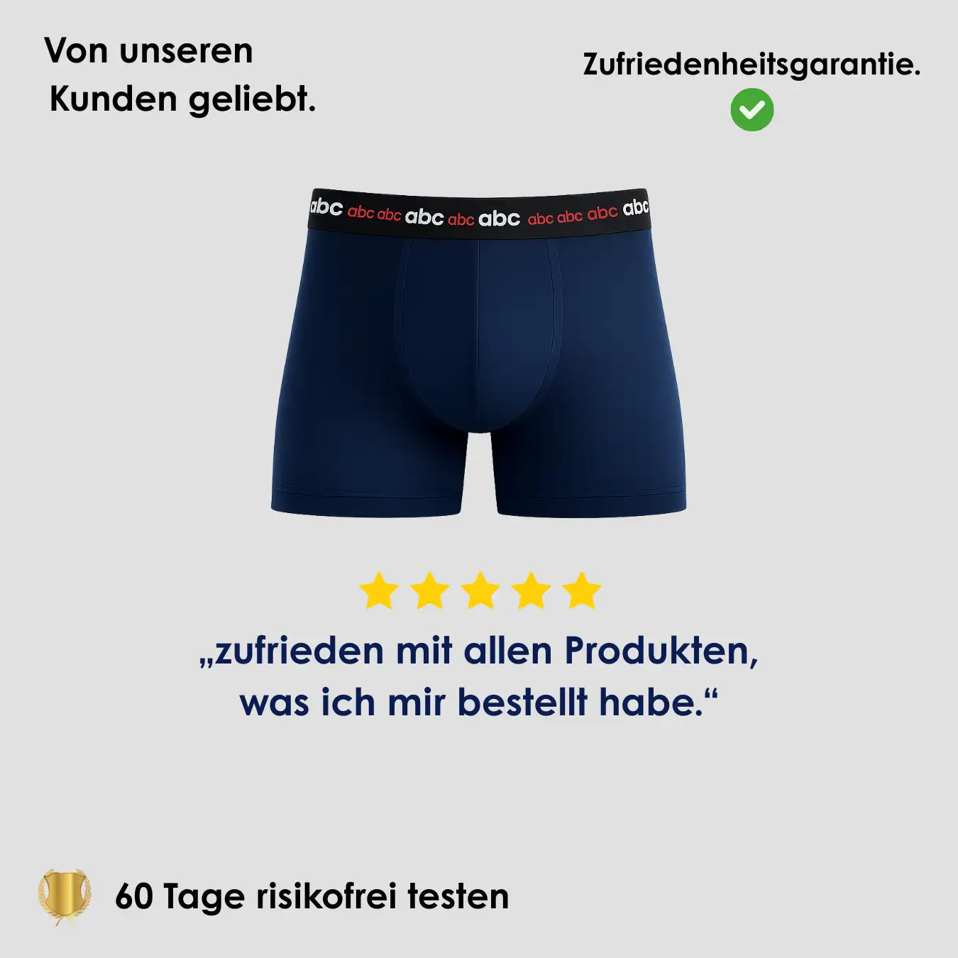 Enge Boxershorts für Herren im 2er-Pack in Blau auf neutralem Hintergrund mit 5-Sterne Bewertung und Hinweis auf 60 Tage risikofreies Testen.