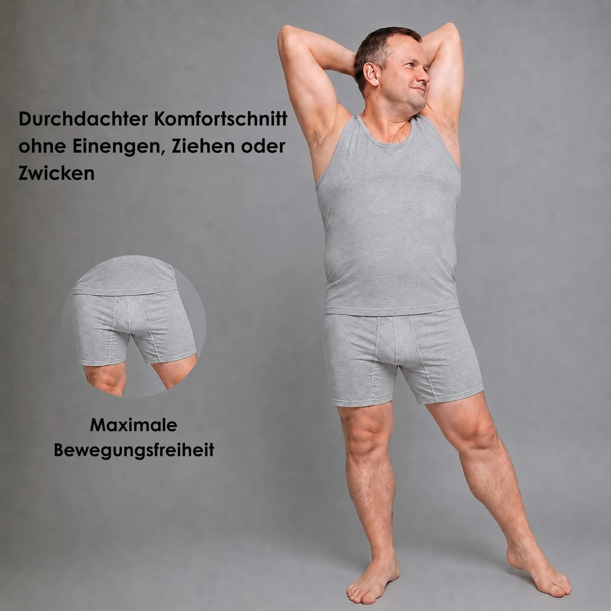 Graue ABC-Komfortschnitt Boxershorts für Herren mit maximaler Bewegungsfreiheit