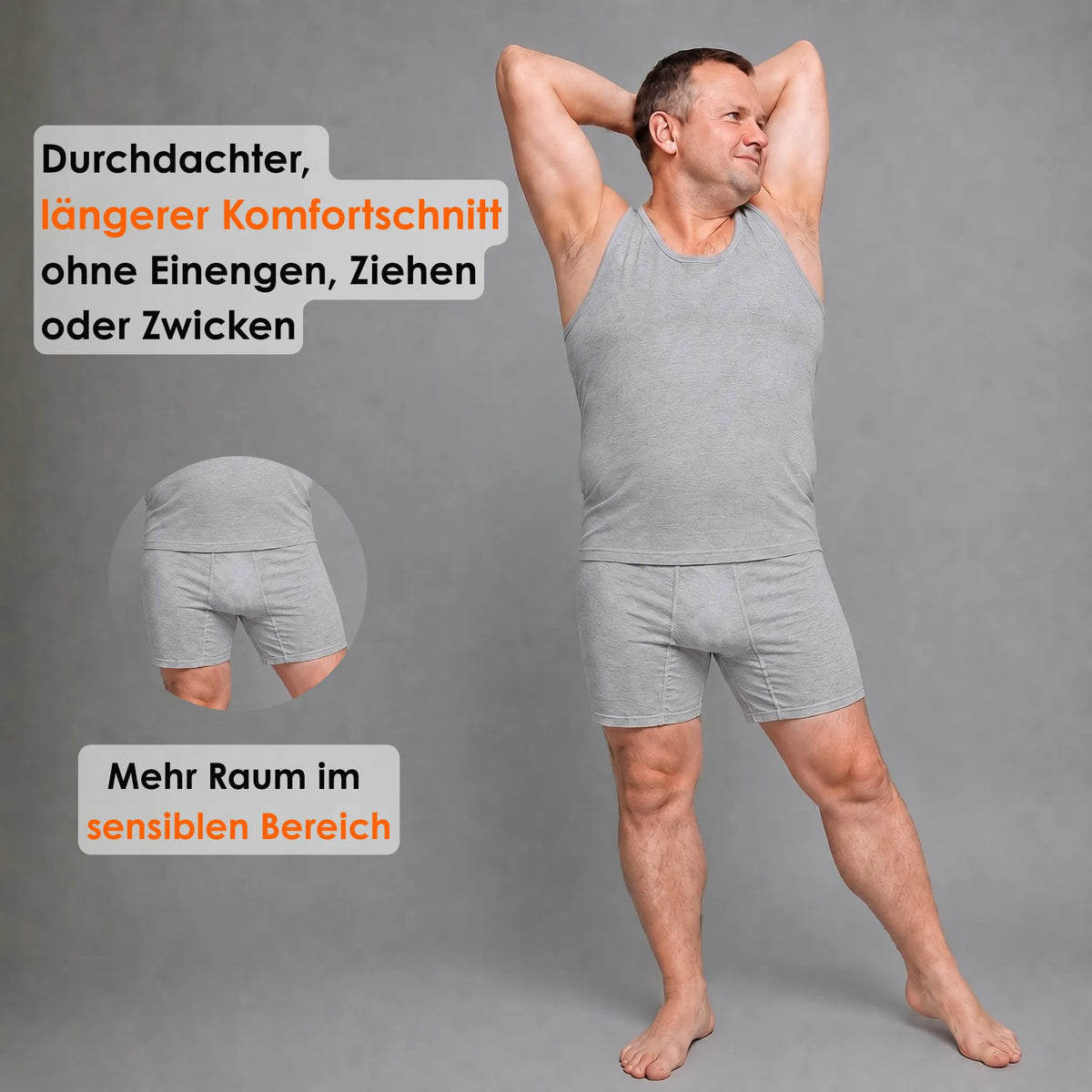 Graue ABC-Komfortschnitt Boxershorts für Herren mit maximaler Bewegungsfreiheit