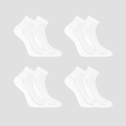 Half Terry – 4er-Pack Sneaker Herrensocken in weiss aus 80% Baumwolle und 20% Elasthan von Cotton Majesty. Atmungsaktive, klimaregulierende Socken für Herren mit mittelhohem Schnitt und angenehmem Tragekomfort.