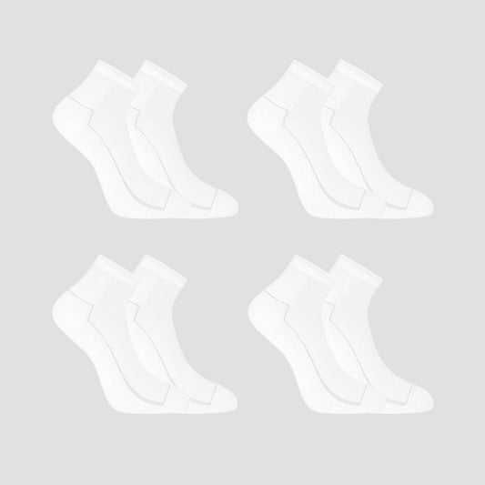Half Terry – 4er-Pack Sneaker Herrensocken in weiss aus 80% Baumwolle und 20% Elasthan von Cotton Majesty. Atmungsaktive, klimaregulierende Socken für Herren mit mittelhohem Schnitt und angenehmem Tragekomfort.