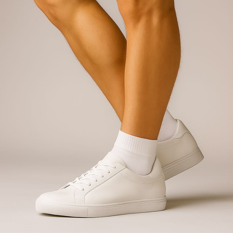 Half Terry Sneaker Herrensocken für Herren in weiss von Cotton Majesty aus 80% Baumwolle und 20% Elasthan. Kombiniert mit weißen Sneakern für sportlichen und modernen Look mit optimalem Fußklima und Komfort.