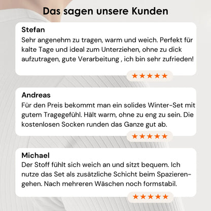 Herren Thermounterwäsche Set mit 5-Sterne-Bewertung und 60 Tage risikofreies Testen.