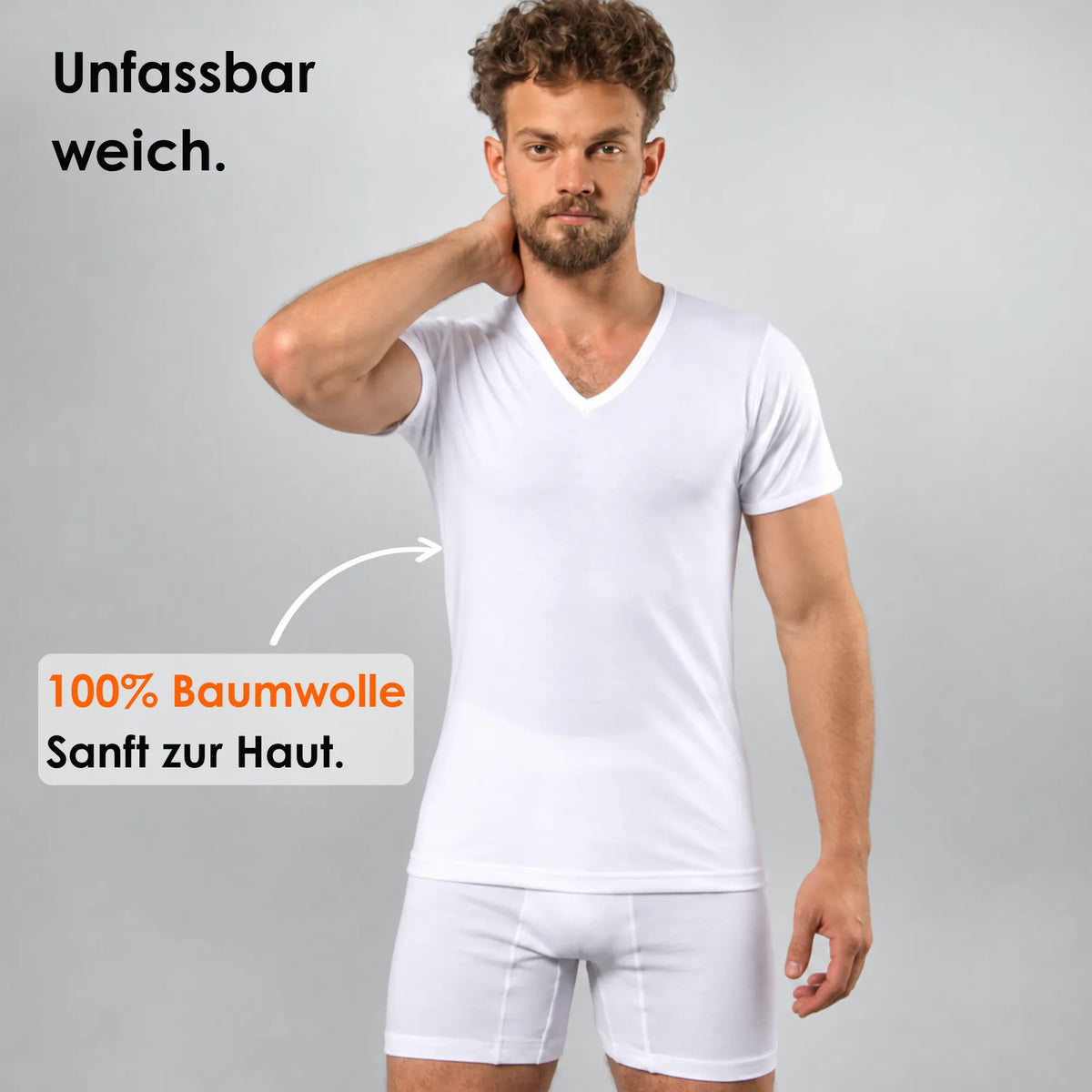 Weißes Herren-V-Unterhemd aus 100 % super gekämmte Baumwolle von Cotton Majesty