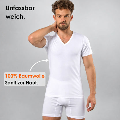 Weißes Herren-V-Unterhemd aus 100 % super gekämmte Baumwolle von Cotton Majesty