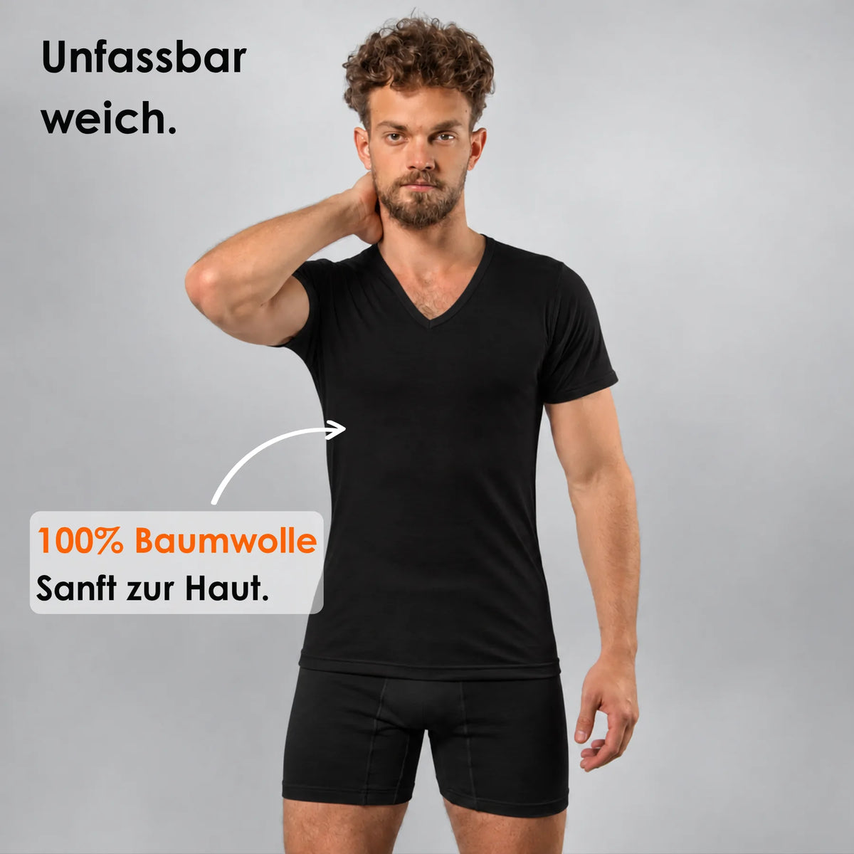 Schwarzes Herren-V-Unterhemd aus 100 % Baumwolle mit weichem Tragegefühl