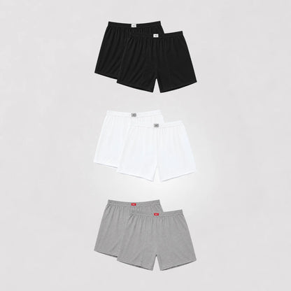 cm-pack-6 | Weite Herren-Boxershorts | 100 % Baumwolle | Weiß, Schwarz & Grau | 6er-Pack