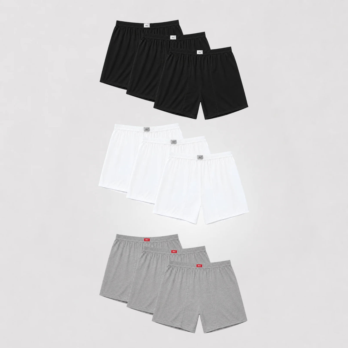 cm-pack-9 | Weite Herren-Boxershorts | 100 % Baumwolle | Weiß, Schwarz & Grau | 9er-Pack