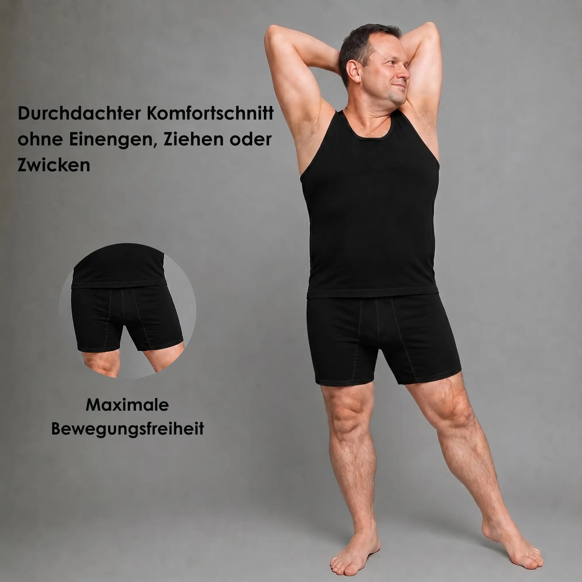 Schwarze ABC-Komfortschnitt Boxershorts für Herren mit maximaler Bewegungsfreiheit