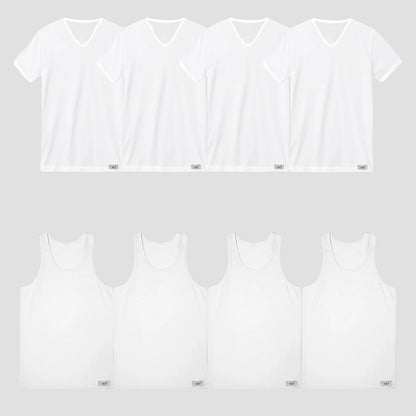 8er Pack Herren Unterhemden und T-Shirts mit V-Ausschnitt in weiss | 100% Baumwolle | Cotton Majesty – maximaler Komfort jeden Tag