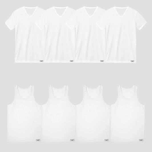 8er Pack Herren Unterhemden und T-Shirts mit V-Ausschnitt in weiss | 100% Baumwolle | Cotton Majesty – maximaler Komfort jeden Tag