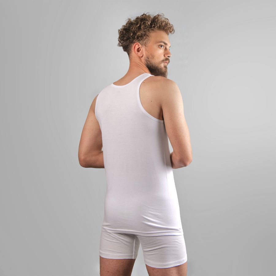 Unterhemden tanktop baumwolle  in weiss für herren Von Cotton Majesty | Rückseite Bild