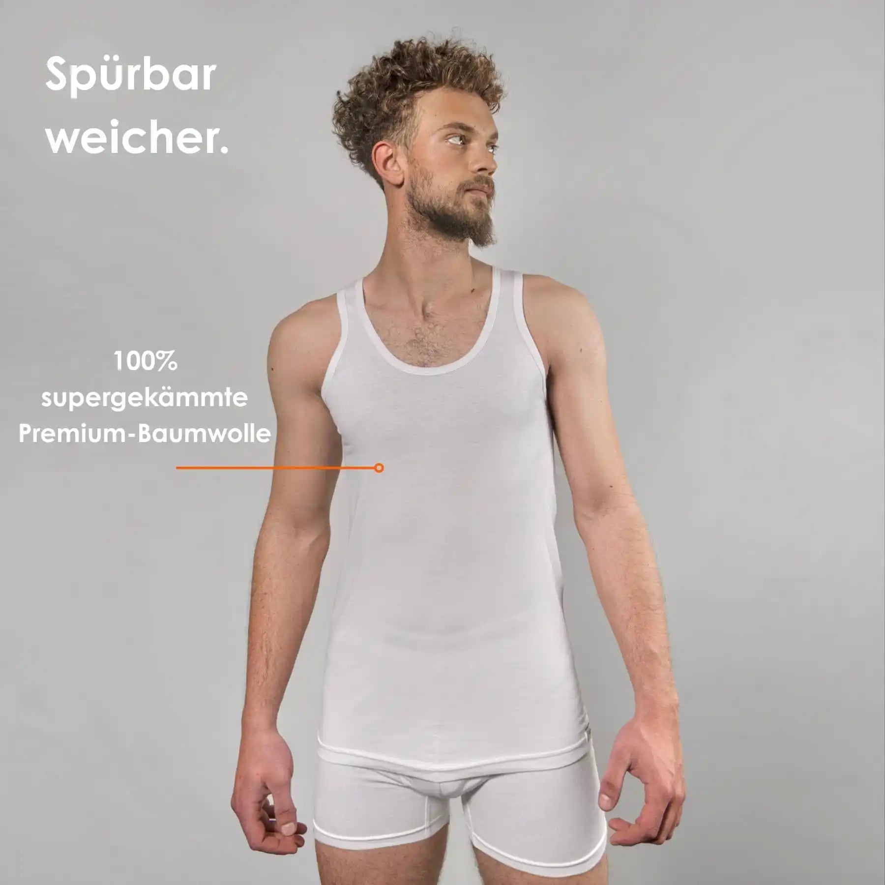 Unterhemden tanktop baumwolle in weiss für herren | Von Cotton Majesty | Frontbild