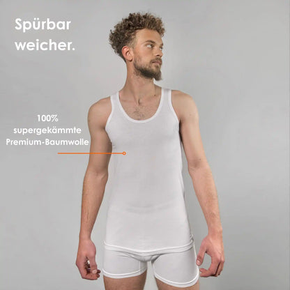 Unterhemden tanktop baumwolle in weiss für herren | Von Cotton Majesty | Frontbild