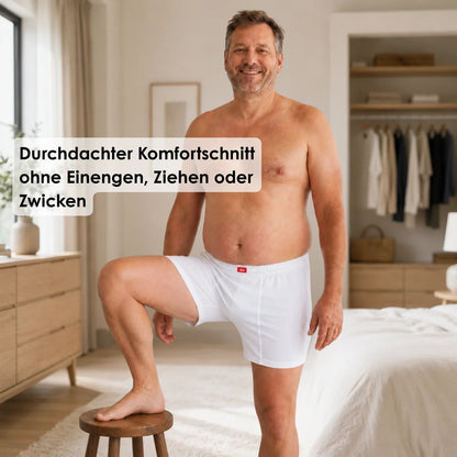 Weiße ABC-Komfortschnitt Boxershorts für Herren mit maximaler Bewegungsfreiheit