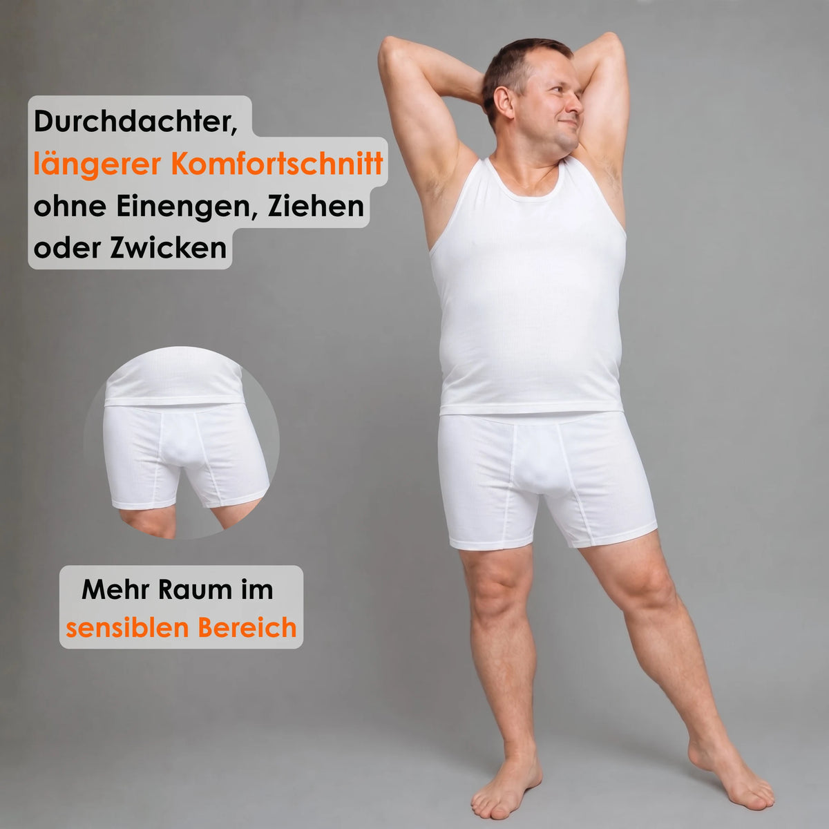 Weiße ABC-Komfortschnitt Boxershorts für Herren mit maximaler Bewegungsfreiheit