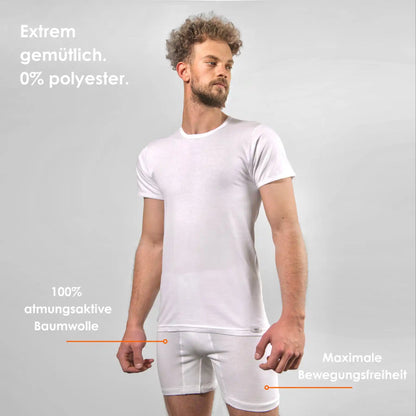 Weite Boxershorts für Herren in Weiß aus 100 % atmungsaktiver Baumwolle ohne Polyester, mit maximaler Bewegungsfreiheit für hohen Tragekomfort.